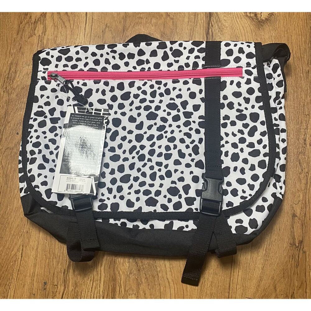 Tribeca Messenger Bag Animal Print White Black 16x12 Laptop Books Adjust Strap